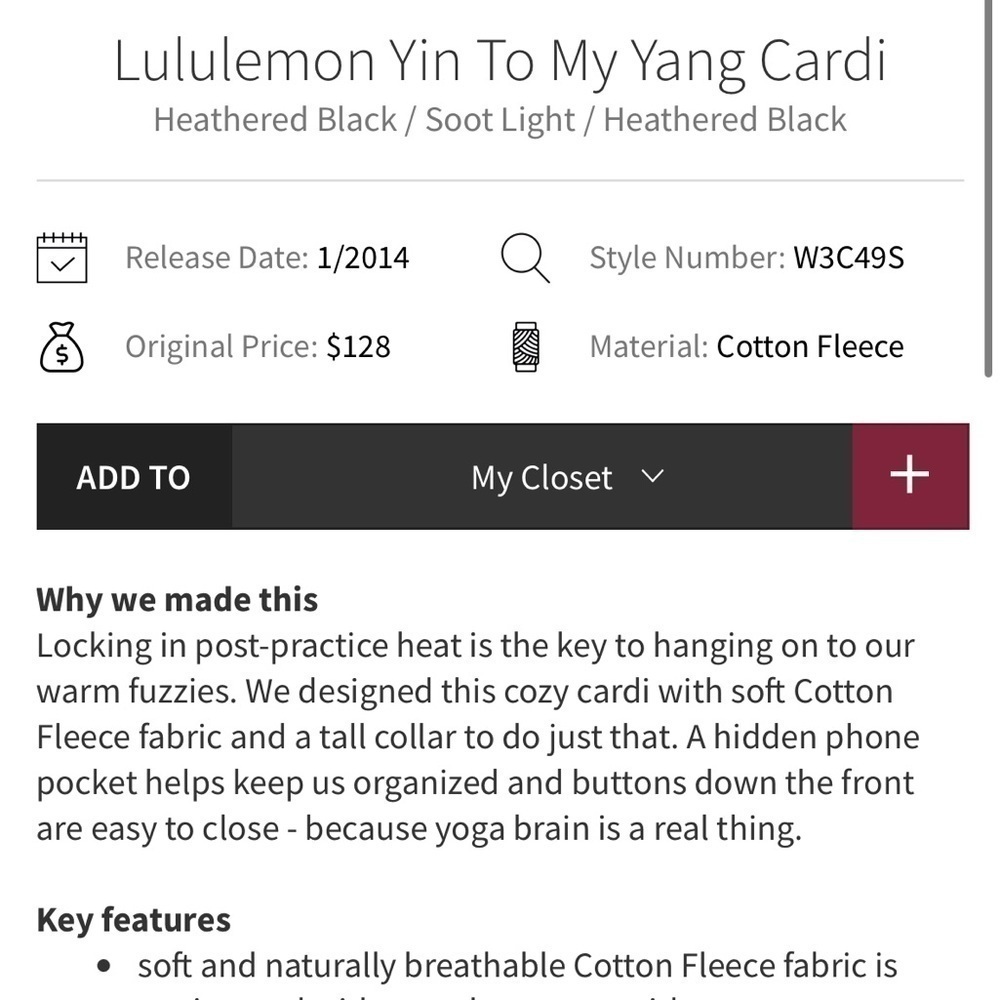 Lululemon Yin To My Yang Cardi Heathered Black / Soot Light Size 2 - Picture 13 of 15